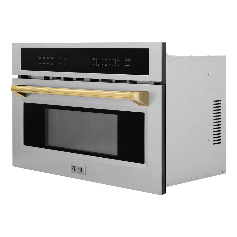 ZLINE Autograph Edition 30 in. 1.6 cu ft. Built-in Convection Microwave Oven in Stainless Steel with Polished Gold Accents (MWOZ-30-G)