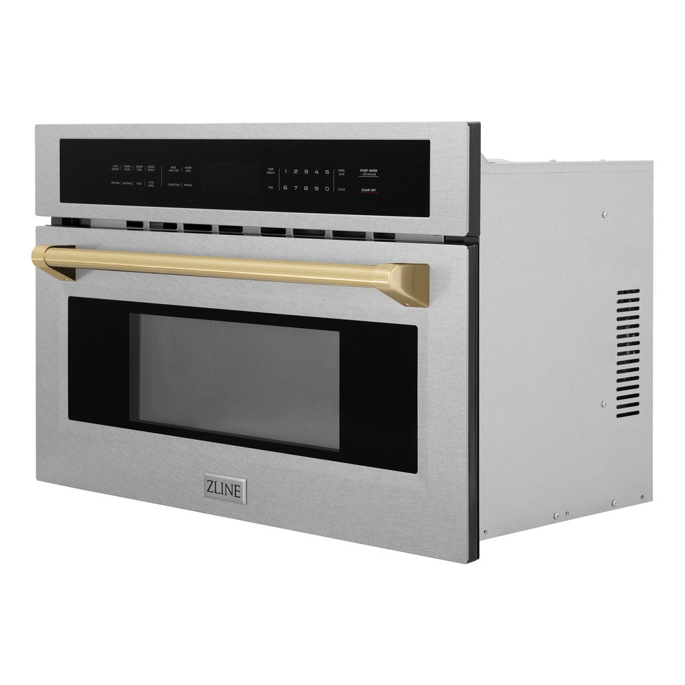 ZLINE Autograph Edition 30 in. 1.6 cu ft. Built-in Convection Microwave Oven in Fingerprint Resistant Stainless Steel with Champagne Bronze Accents (MWOZ-30-SS-CB)