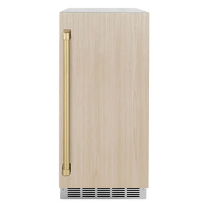 ZLINE Autograph Edition 15 in. Touchstone Clear Cube Ice Maker with Drain Pump and Panel Ready Door with Champagne Bronze Handle (ICCDPZ-15-CB)