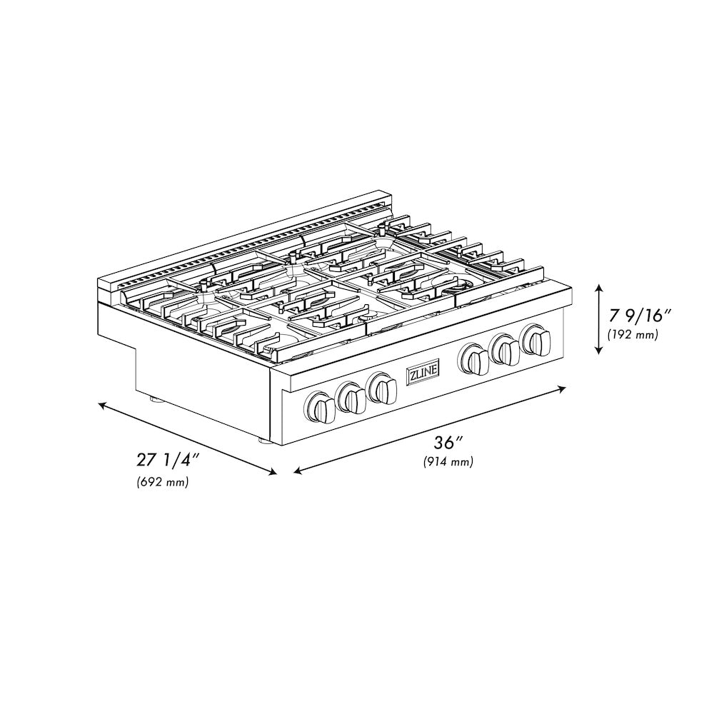 ZLINE Autograph Edition 36 in. Paramount Gas Rangetop with 6 Burners and Porcelain Cooktop in Black Stainless Steel with Champagne Bronze Accents (SRTBZ-36-CB)