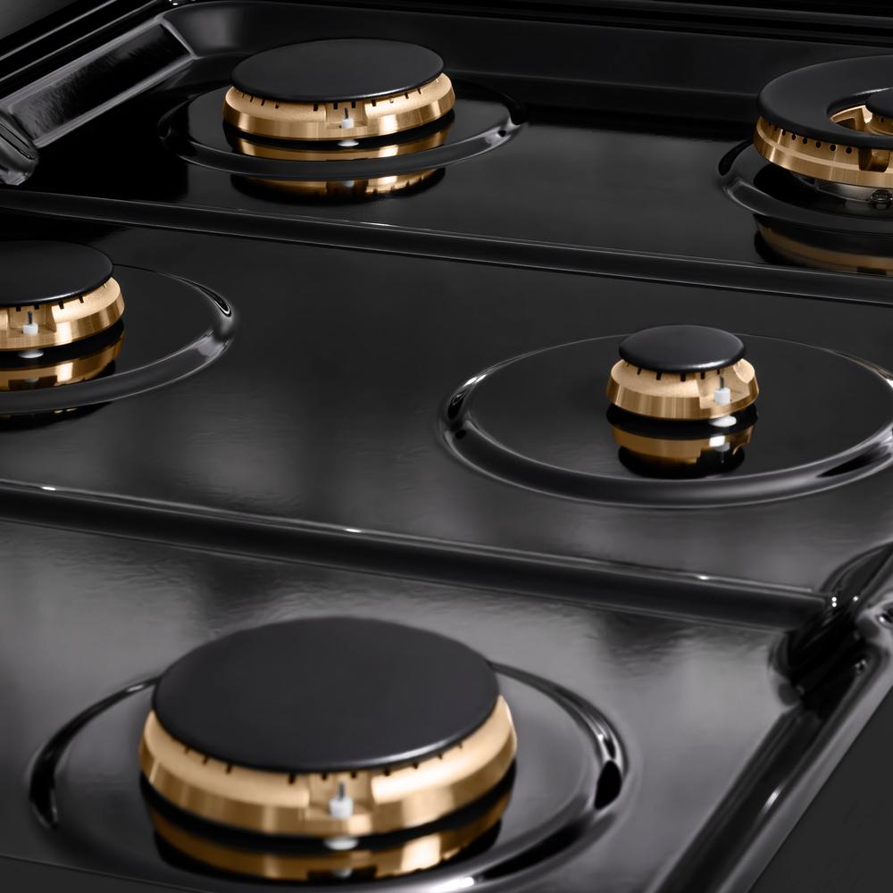 ZLINE Autograph Edition 36 in. Paramount Gas Rangetop with 6 Burners and Porcelain Cooktop in Black Stainless Steel with Polished Gold Accents (SRTBZ-36-G)