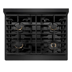 ZLINE 30 in. Paramount Gas Rangetop with 4 Brass Burners and Porcelain Cooktop in Black Stainless Steel (SRTB-BR-30)