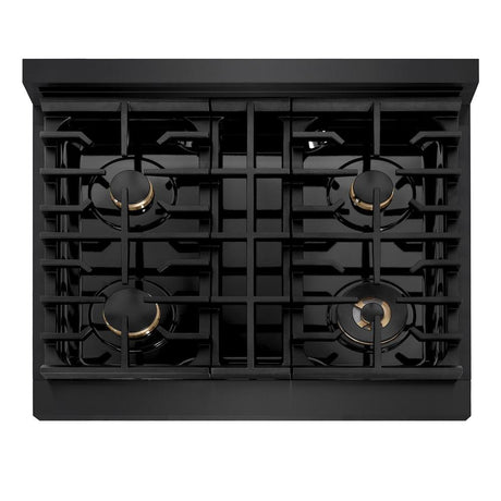 ZLINE Autograph Edition 30 in. Paramount Gas Rangetop with 4 Burners and Porcelain Cooktop in Black Stainless Steel with Champagne Bronze Accents (SRTBZ-30-CB)