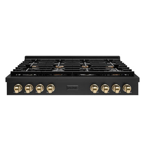 ZLINE Autograph Edition 48 in. Paramount Gas Rangetop with 8 Burners and Porcelain Cooktop in Black Stainless Steel with Polished Gold Accents (SRTBZ-48-G)