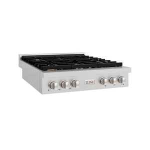 ZLINE 36 in. Paramount Gas Rangetop with 6 Brass Burners and Porcelain Cooktop in DuraSnow® Stainless Steel (SRTS-BR-36)
