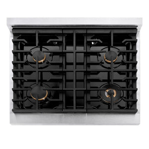 ZLINE Autograph Edition 30 in. Paramount Gas Rangetop with 4 Burners and Porcelain Cooktop in DuraSnow® Stainless Steel with Champagne Bronze Accents (SRTSZ-30-CB)