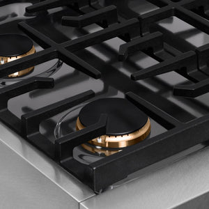 ZLINE Autograph Edition 30 in. Paramount Gas Rangetop with 4 Burners and Porcelain Cooktop in DuraSnow® Stainless Steel with Polished Gold Accents (SRTSZ-30-G)
