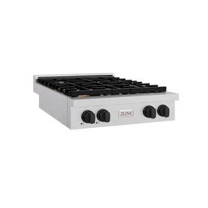 ZLINE Autograph Edition 30 in. Paramount Gas Rangetop with 4 Burners and Porcelain Cooktop in DuraSnow® Stainless Steel with Matte Black Accents (SRTSZ-30-MB)