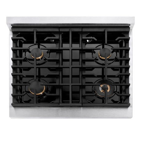 ZLINE Autograph Edition 30 in. Paramount Gas Rangetop with 4 Burners and Porcelain Cooktop in DuraSnow® Stainless Steel with Matte Black Accents (SRTSZ-30-MB)
