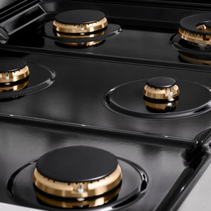 ZLINE Autograph Edition 36 in. Paramount Gas Rangetop with 6 Burners and Porcelain Cooktop in DuraSnow® Stainless Steel with Polished Gold Accents (SRTSZ-36-G)