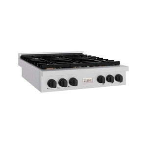 ZLINE Autograph Edition 36 in. Paramount Gas Rangetop with 6 Burners and Porcelain Cooktop in DuraSnow® Stainless Steel with Matte Black Accents (SRTSZ-36-MB)