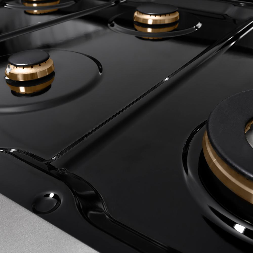 ZLINE Autograph Edition 48 in. Paramount Gas Rangetop with 8 Burners and Porcelain Cooktop in DuraSnow® Stainless Steel with Polished Gold Accents (SRTSZ-48-G)