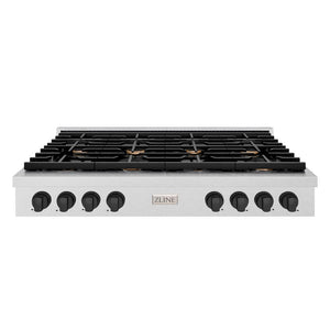 ZLINE Autograph Edition 48 in. Paramount Gas Rangetop with 8 Burners and Porcelain Cooktop in DuraSnow® Stainless Steel with Matte Black Accents (SRTSZ-48-MB)