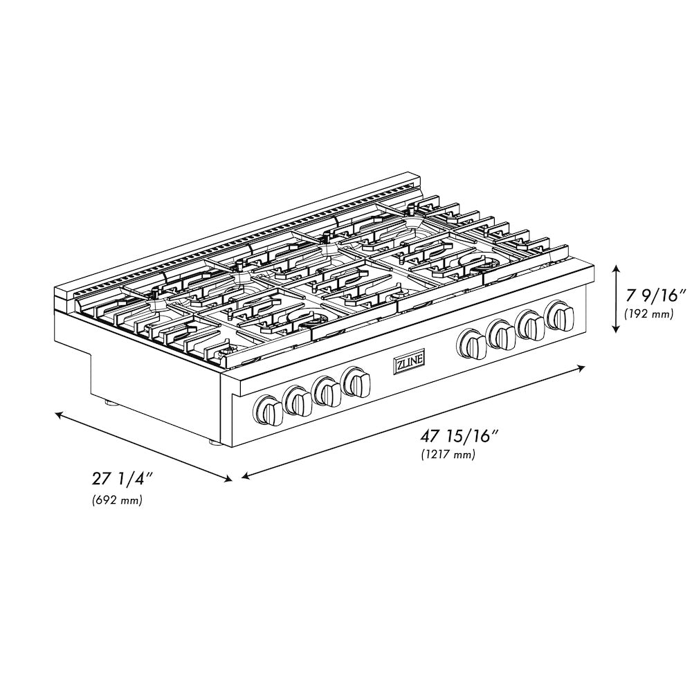 ZLINE 48 in. Paramount Gas Rangetop with 8 Burners and Porcelain Cooktop in Stainless Steel (SRT48)