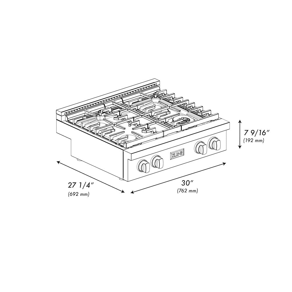 ZLINE Autograph Edition 30 in. Paramount Gas Rangetop with 4 Burners and Porcelain Cooktop in Stainless Steel with Polished Gold Accents (SRTZ-30-G)