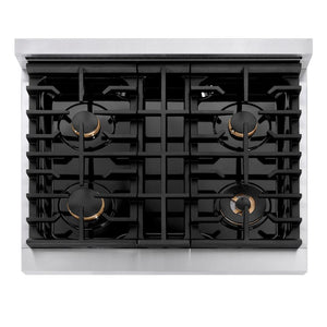 ZLINE Autograph Edition 30 in. Paramount Gas Rangetop with 4 Burners and Porcelain Cooktop in Stainless Steel with Polished Gold Accents (SRTZ-30-G)
