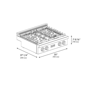 ZLINE Autograph Edition 30 in. Paramount Gas Rangetop with 4 Burners and Porcelain Cooktop in Stainless Steel with Matte Black Accents (SRTZ-30-MB)