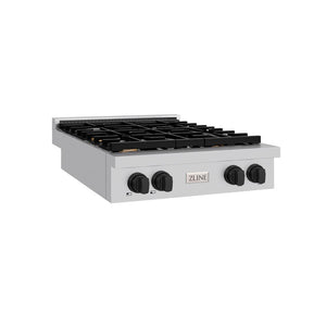 ZLINE Autograph Edition 30 in. Paramount Gas Rangetop with 4 Burners and Porcelain Cooktop in Stainless Steel with Matte Black Accents (SRTZ-30-MB)