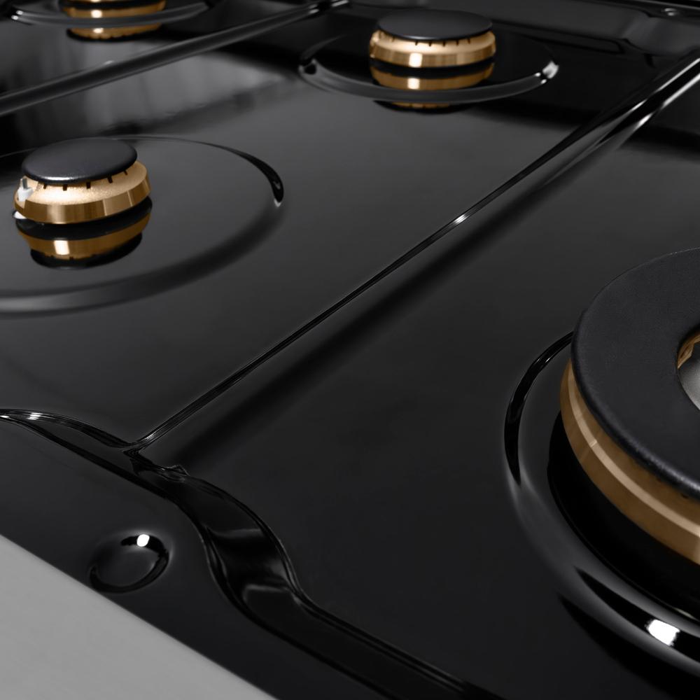 ZLINE Autograph Edition 48 in. Paramount Gas Rangetop with 8 Burners and Porcelain Cooktop in Stainless Steel with Polished Gold Accents (SRTZ-48-G)