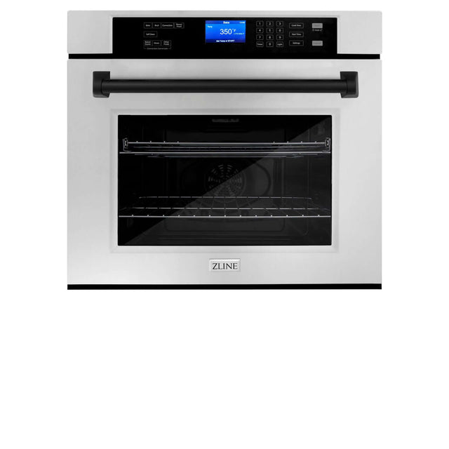 ZLINE Autograph Edition 30 in. Electric Single Wall Oven with Self Clean and True Convection in Stainless Steel and Matte Black Accents (AWSZ-30-MB)