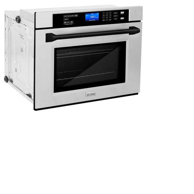ZLINE Autograph Edition 30 in. Electric Single Wall Oven with Self Clean and True Convection in Stainless Steel and Matte Black Accents (AWSZ-30-MB)