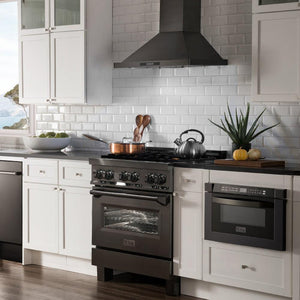 ZLINE 30 in. 4.0 cu. ft. Legacy Dual Fuel Range with Gas Cooktop and Electric Convection Oven in Black Stainless Steel with 4 Brass Burners (RAB-BR-30)