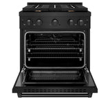 ZLINE 30 in. 4.2 cu. ft. Paramount Dual Fuel Range with Gas Cooktop and Electric Convection Oven in Black Stainless Steel with 4 Brass Burners (SDRB-BR-30)