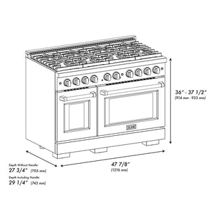 ZLINE 48 in. 6.7 cu. ft. Paramount Double Oven Dual Fuel Range in Black Stainless Steel with 8 Brass Burners (SDRB-BR-48)