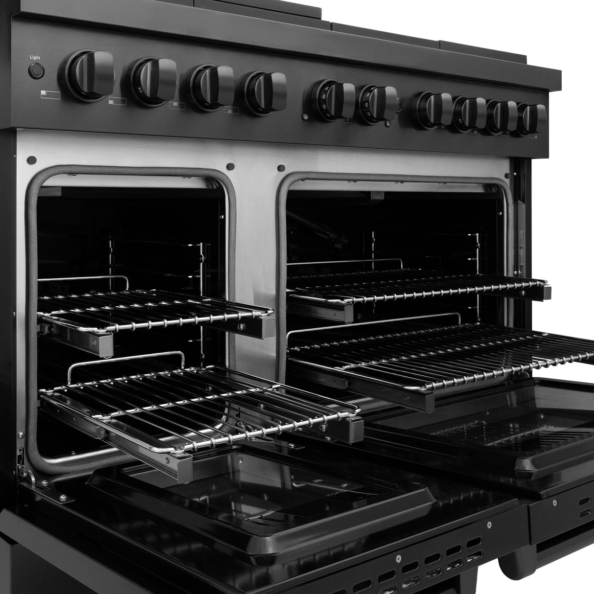 ZLINE 48 in. 6.7 cu. ft. 8 Burner Double Oven Gas Range in Black Stainless Steel (SGRB-48)