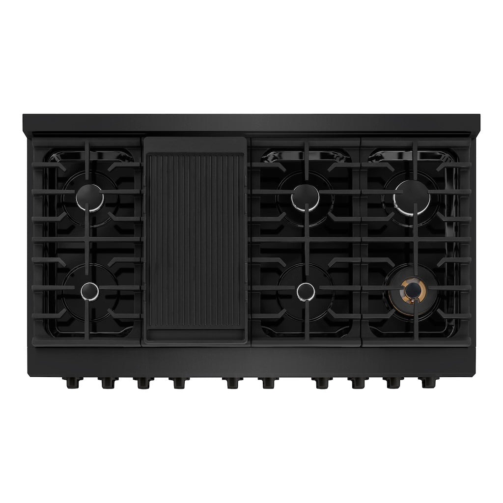 ZLINE 48 in. 6.7 cu. ft. Paramount Double Oven Gas Range with 8 Burner Cooktop in Black Stainless Steel (SGRB-48)