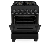 ZLINE 24 in. Professional Dual Fuel Range in Black Stainless Steel with Brass Burners (RAB-BR-24)
