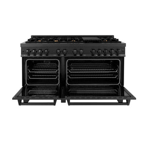 ZLINE 60 in. 7.4 cu. ft. Legacy Dual Fuel Range with 9 Burner Gas Cooktop and 2 Electric Convection Ovens in Black Stainless Steel (RAB-60)