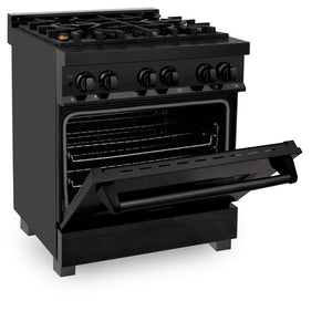 ZLINE Kitchen Package with Black Stainless Steel Refrigerator, 30 in. Dual Fuel Range, 30 in. Range Hood and Microwave Drawer (4KPR-RABRH30-MW)