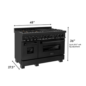 ZLINE 48 in. 6.0 cu. ft. Legacy Dual Fuel Range with Gas Cooktop and 2 Electric Ovens in Black Stainless Steel with Brass Burners (RAB-BR-48)
