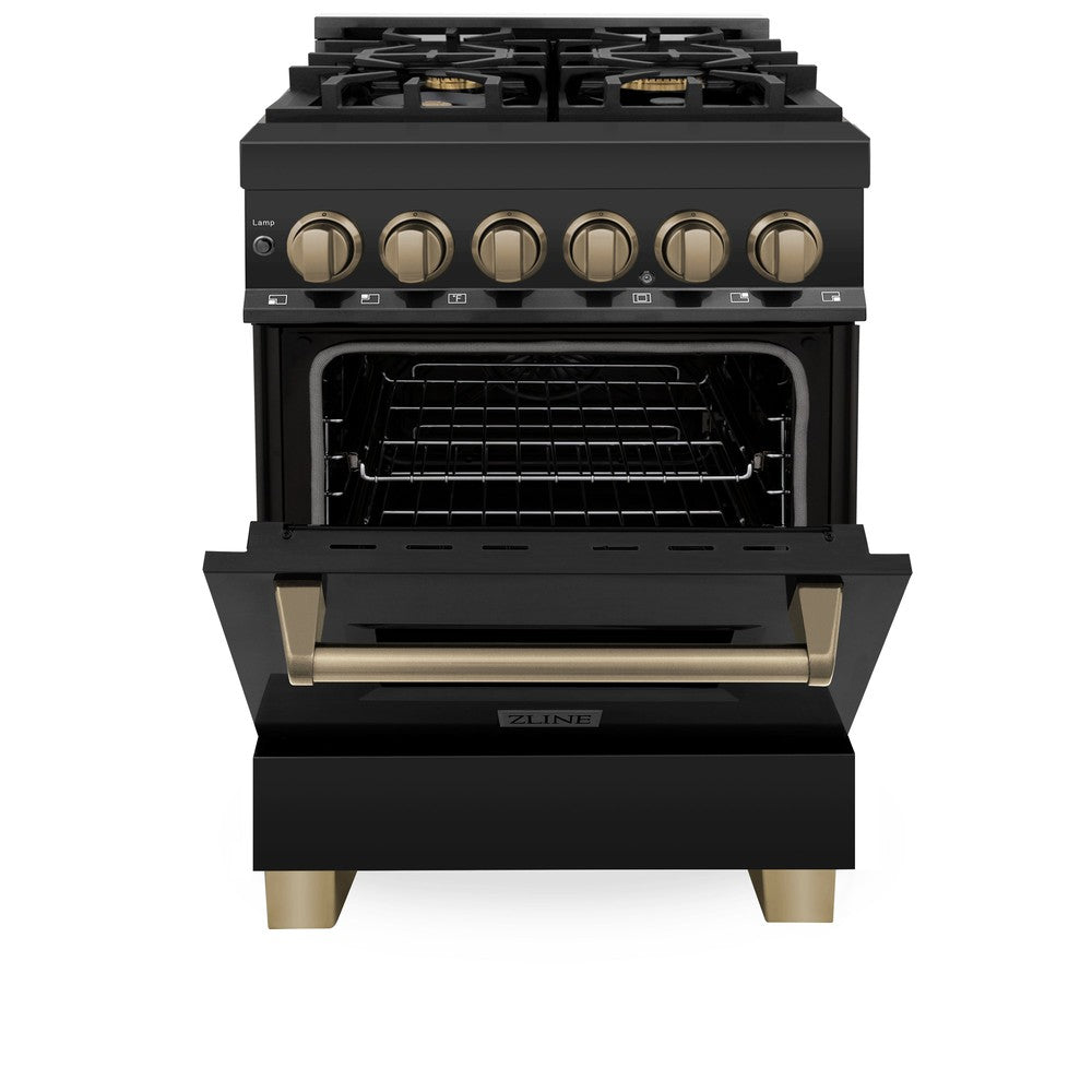 ZLINE Autograph Edition 24 in. 2.8 cu. ft. Dual Fuel Range with Gas Stove and Electric Oven in Black Stainless Steel with Champagne Bronze Accents (RABZ-24-CB)