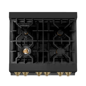 ZLINE Autograph Edition 30 in. Kitchen Package with Black Stainless Steel Dual Fuel Range and Range Hood with Champagne Bronze Accents (2AKP-RABRH30-CB)