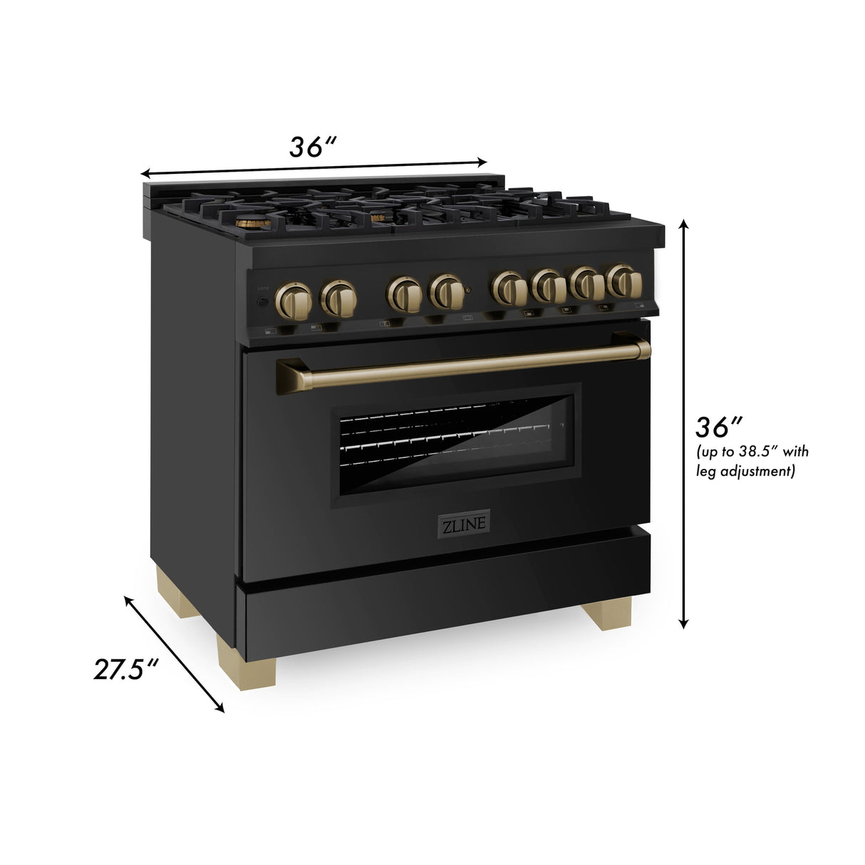 ZLINE Autograph Edition 36 in. Kitchen Package with Black Stainless Steel Dual Fuel Range and Range Hood with Champagne Bronze Accents (2AKP-RABRH36-CB)