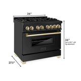 ZLINE Autograph Edition 36 in. Kitchen Package with Black Stainless Steel Dual Fuel Range and Range Hood with Polished Gold Accents (2AKP-RABRH36-G)