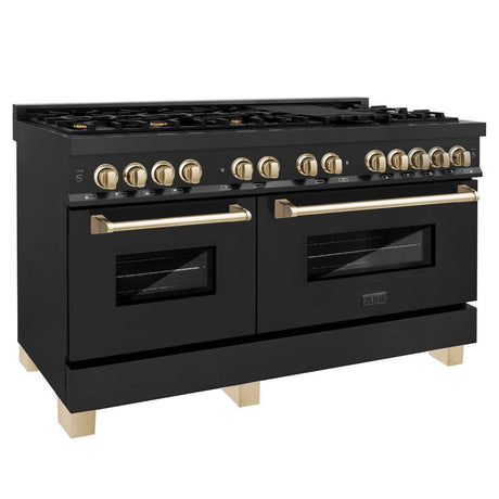 ZLINE Autograph Edition 60 in. 7.4 cu. ft. Dual Fuel Range with Gas Stove and Electric Oven in Black Stainless Steel with Polished Gold Accents (RABZ-60-G)-Ranges-RABZ-60-G ZLINE Kitchen and Bath