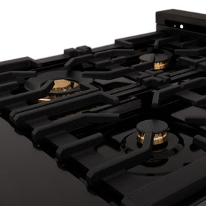 ZLINE 30 in. Legacy Gas Rangetop with 4 Brass Burners and Porcelain Cooktop in Black Stainless Steel (RTB-BR-30)