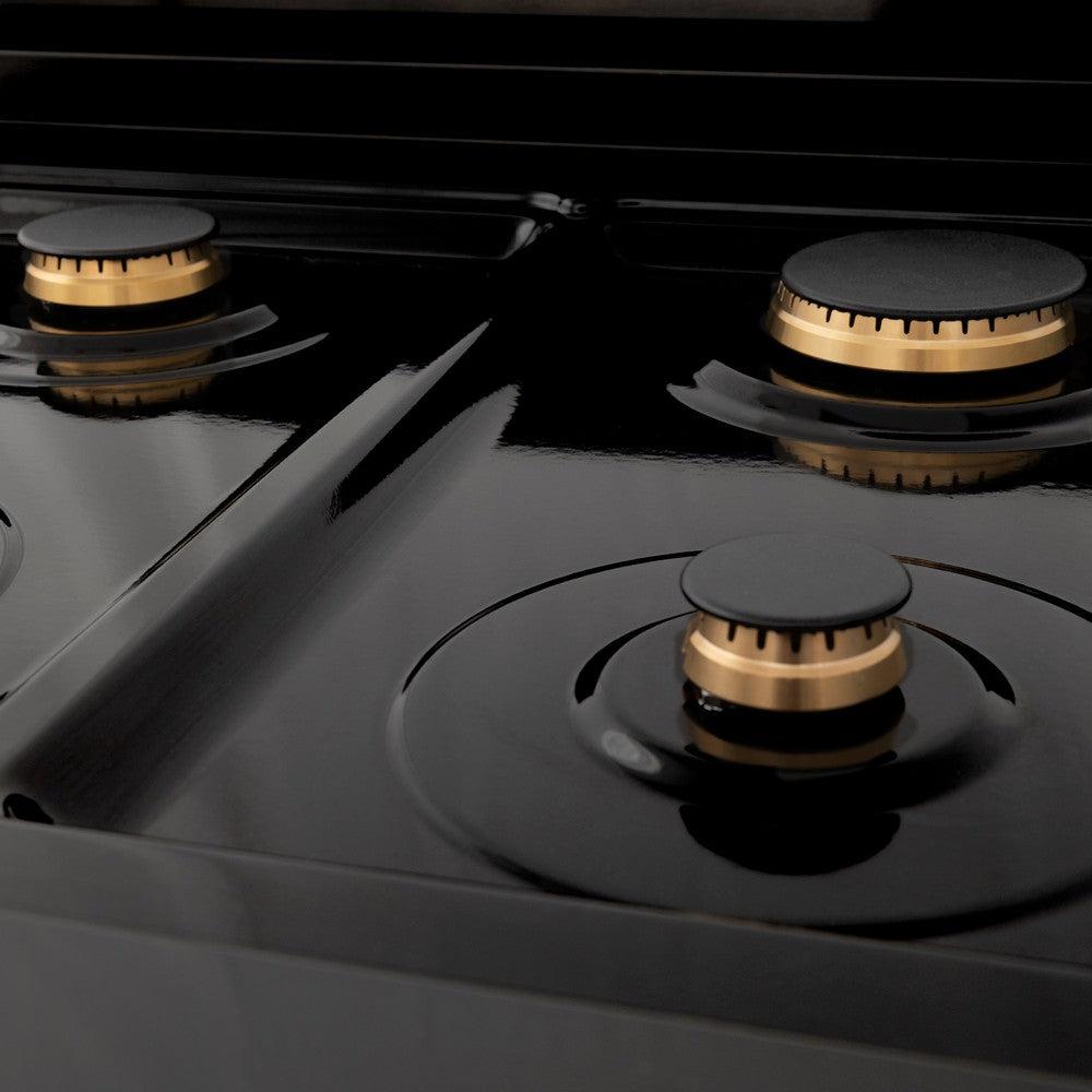 ZLINE Autograph Edition 36 in. Legacy Gas Rangetop with 6 Burners and Porcelain Cooktop in Black Stainless Steel with Polished Gold Accents (RTBZ-36-G)