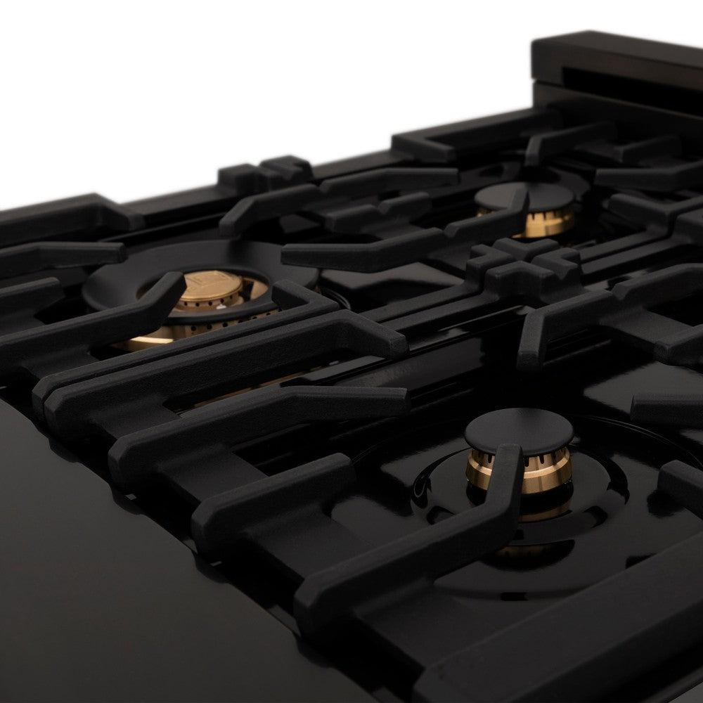 ZLINE Autograph Edition 48 in. Legacy Gas Rangetop with 7 Burners and Porcelain Cooktop in Black Stainless Steel with Polished Gold Accents (RTBZ-48-G)