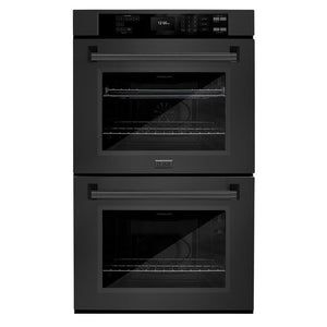 ZLINE Kitchen Package with 30 in. Black Stainless Steel Rangetop, 30 in. Over The Range Microwave with Modern Handle and Double Wall Oven (3KP-RTBOTR30-AWD)