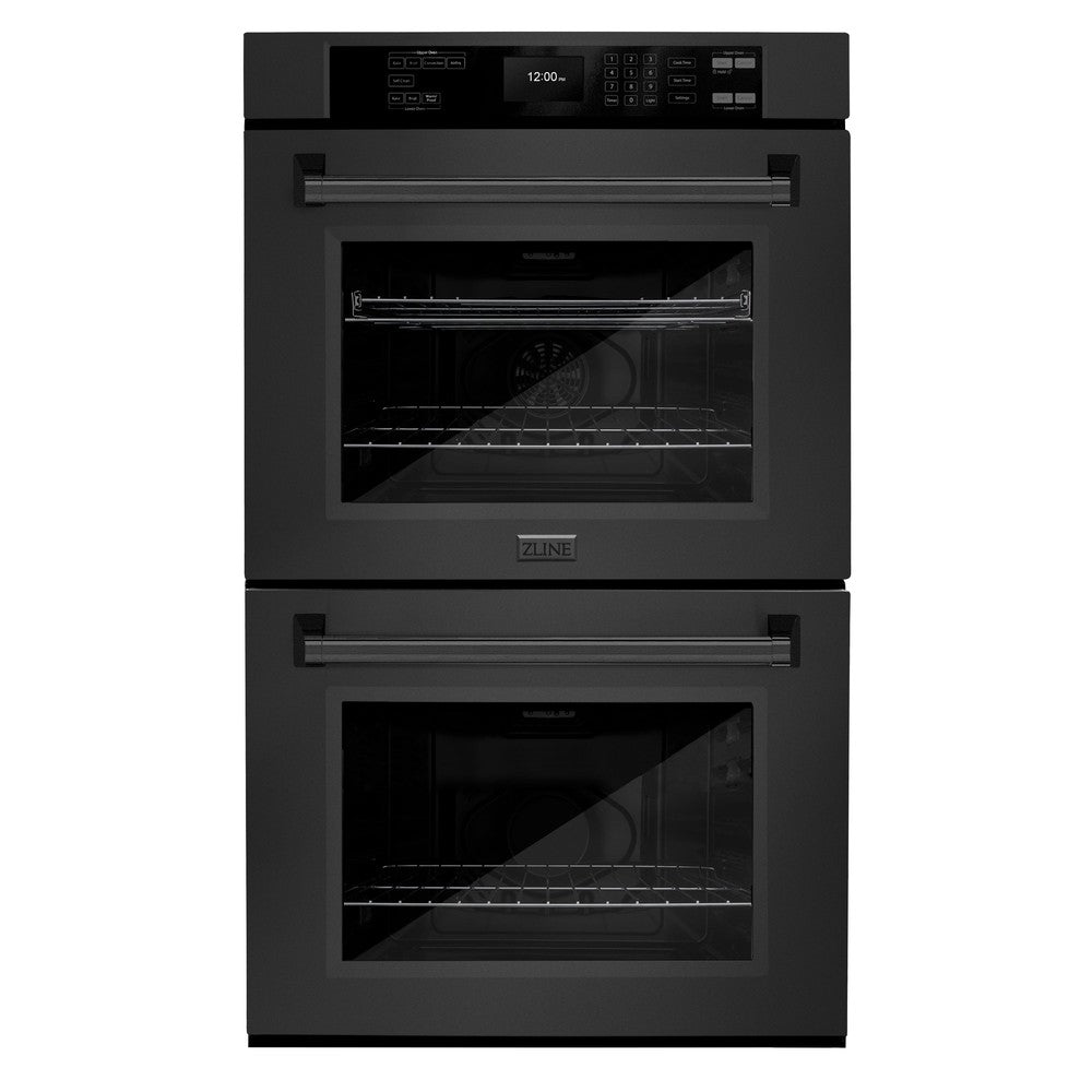 ZLINE Kitchen Package with 30 in. Black Stainless Steel Rangetop, 30 in. Over The Range Microwave with Traditional Handle and Double Wall Oven (3KP-RTBOTRH30-AWD)