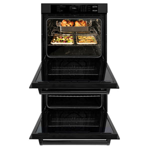 ZLINE Kitchen Package with 30 in. Black Stainless Steel Rangetop, 30 in. Over The Range Microwave with Modern Handle and Double Wall Oven (3KP-RTBOTR30-AWD)