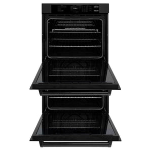 ZLINE Kitchen Package with 30 in. Black Stainless Steel Rangetop, 30 in. Over The Range Microwave with Modern Handle and Double Wall Oven (3KP-RTBOTR30-AWD)