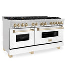 ZLINE Autograph Edition 60 in. 7.4 cu. ft. Dual Fuel Range with Gas Stove and Electric Oven in Stainless Steel with White Matte Doors and Polished Gold Accents (RAZ-WM-60-G)