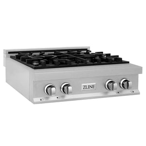 ZLINE 30 in. Legacy Gas Rangetop with 4 Burners and Porcelain Cooktop in Satin Stainless Steel (RTS-30) side.