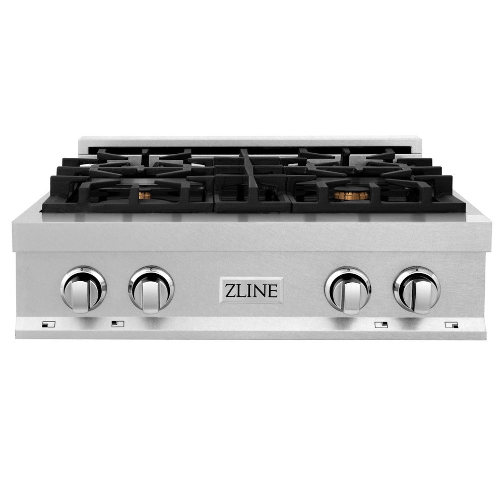 ZLINE Kitchen Package with 30 in. DuraSnow® Stainless Steel Rangetop and 30 in. Over The Range Microwave with Modern Handle (2KP-RTSOTR30)