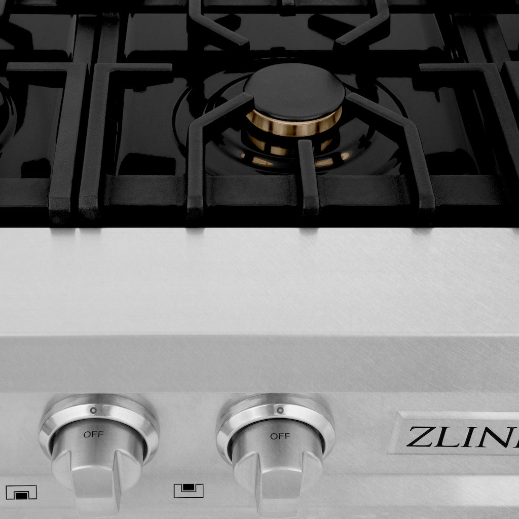 ZLINE 30 in. Legacy Gas Rangetop with 4 Brass Burners and Porcelain Cooktop in DuraSnow® Stainless Steel (RTS-BR-30)